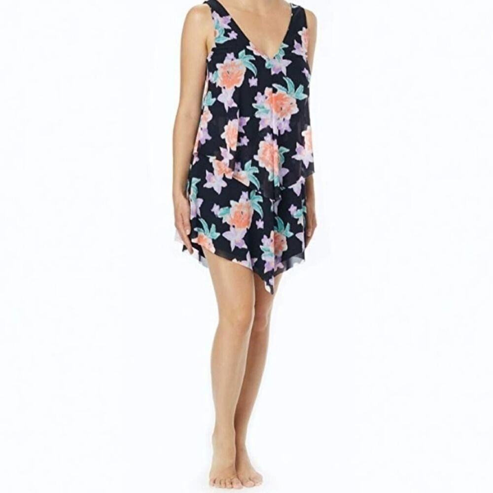 Beach House Floral Mesh Swim Cover Up Dress Black H43746 Cruise18 Women Medium‎